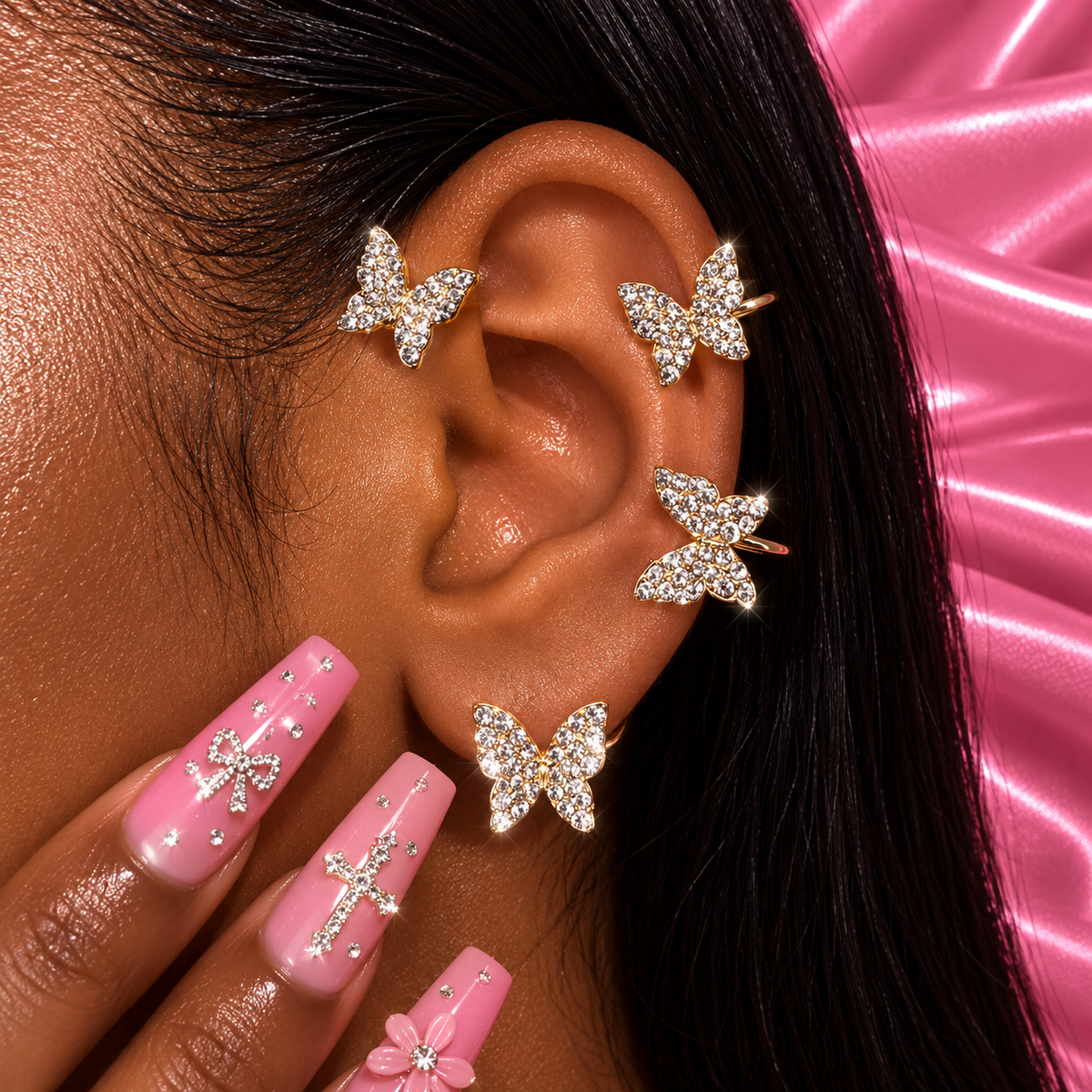 Large Crystal Butterfly Ear Cuff